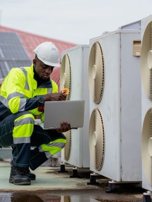 Engineers is checking the air conditioning cooling system of a major building or industrial facility.